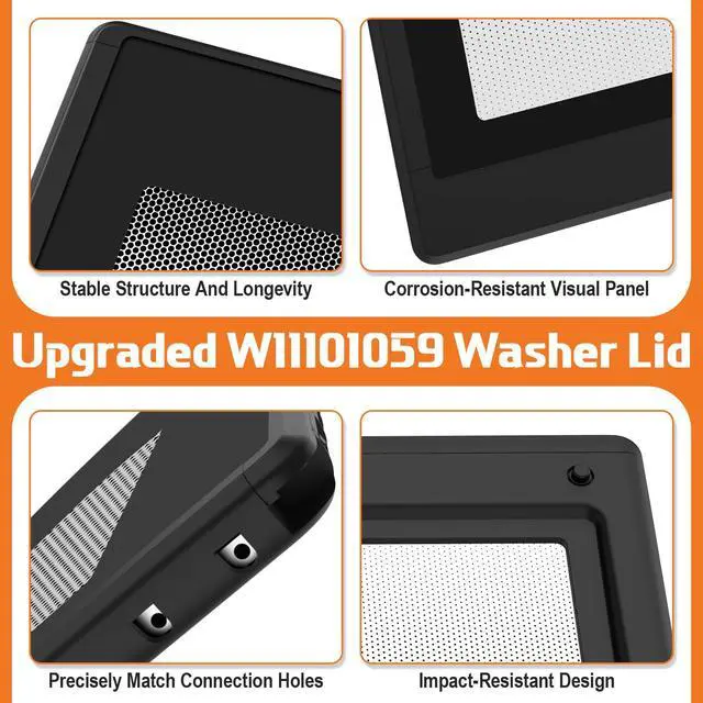 Alt view image 4 of 7 - Upgraded W11101059 Washer Lid Assembly Compatible with Whirlpool Washing Machine Lid, Cabrio Whirlpool Washer Parts Replacement Lid Top Load Washer Glass Door, With Left & Right Lid Hinge & 4 Screws