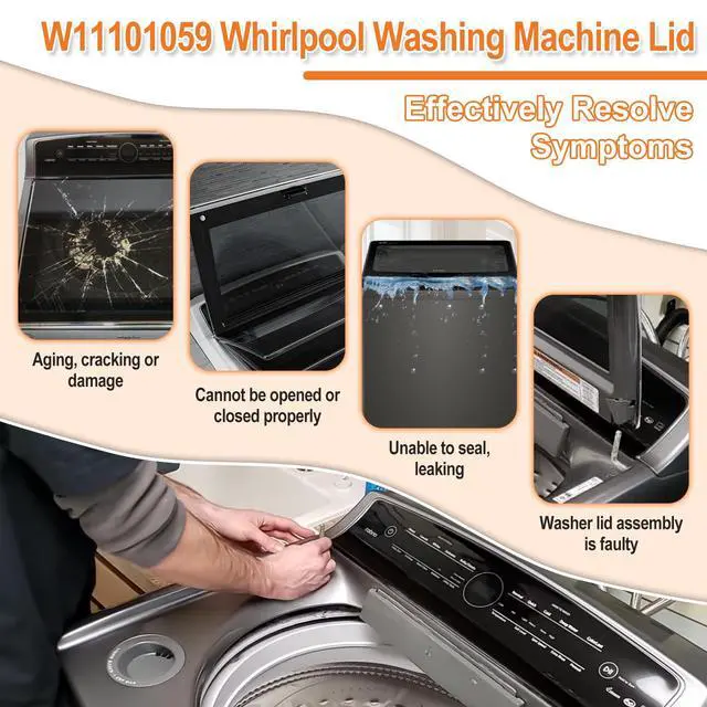 Alt view image 5 of 7 - Upgraded W11101059 Washer Lid Assembly Compatible with Whirlpool Washing Machine Lid, Cabrio Whirlpool Washer Parts Replacement Lid Top Load Washer Glass Door, With Left & Right Lid Hinge & 4 Screws