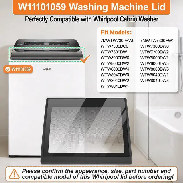 Alt view image 3 of 7 - Upgraded W11101059 Washer Lid Assembly Compatible with Whirlpool Washing Machine Lid, Cabrio Whirlpool Washer Parts Replacement Lid Top Load Washer Glass Door, With Left & Right Lid Hinge & 4 Screws