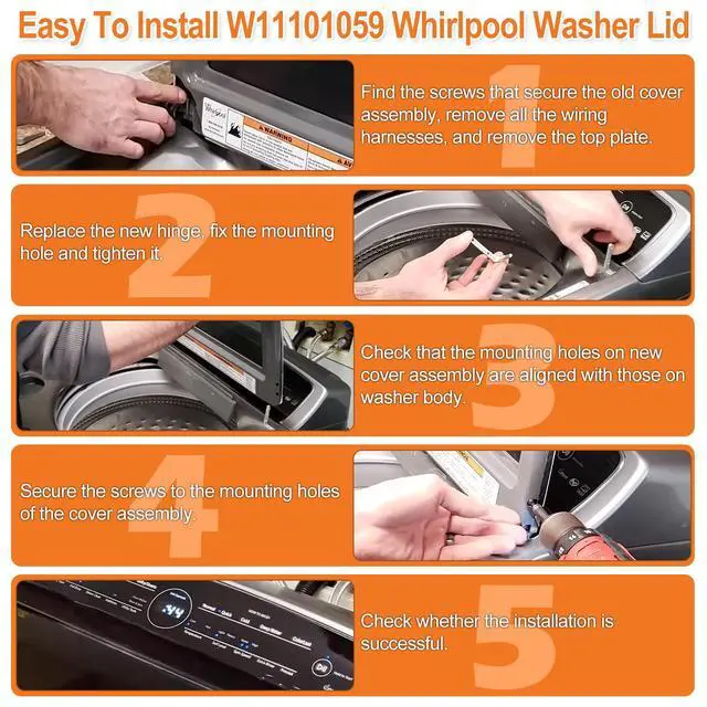 Alt view image 6 of 7 - Upgraded W11101059 Washer Lid Assembly Compatible with Whirlpool Washing Machine Lid, Cabrio Whirlpool Washer Parts Replacement Lid Top Load Washer Glass Door, With Left & Right Lid Hinge & 4 Screws