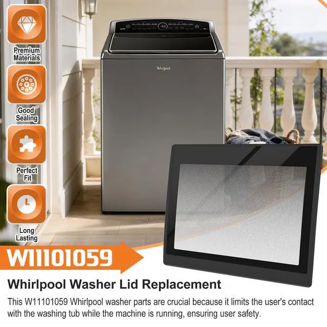 Alt view image 7 of 7 - Upgraded W11101059 Washer Lid Assembly Compatible with Whirlpool Washing Machine Lid, Cabrio Whirlpool Washer Parts Replacement Lid Top Load Washer Glass Door, With Left & Right Lid Hinge & 4 Screws