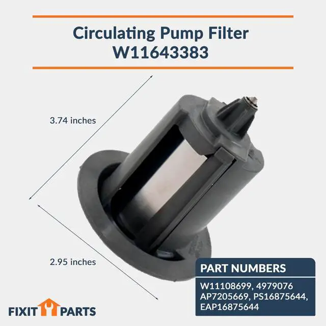 Alt view image 4 of 7 - US-Based Supplier W11643383 Dishwasher Circulating Pump Filter replaces W11108699 works with Whirlpool, Maytag