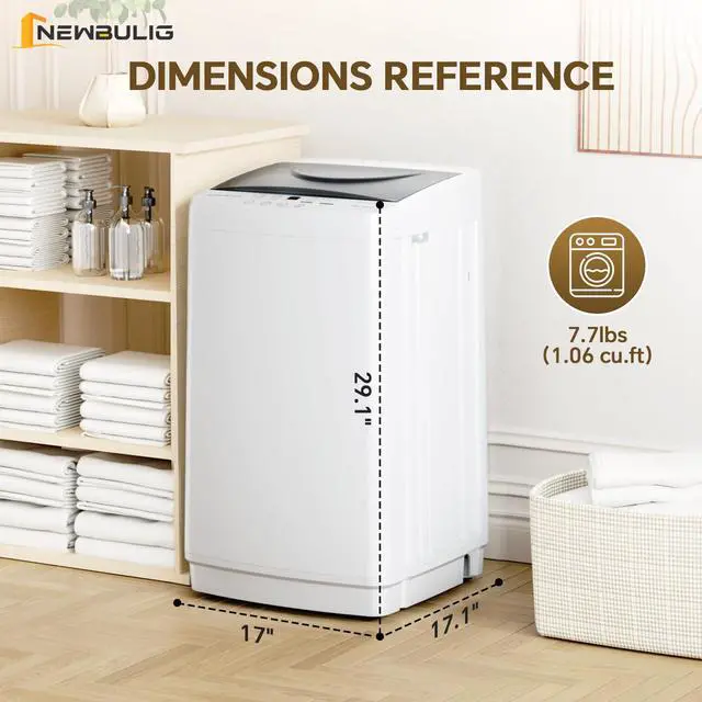 Alt view image 2 of 7 - 1.06 Cu.Ft. Portable Washing Machine, 7.7LBS Full-Automatic Laundry Washer with Stainless Steel Drum, 10 Wash Cycles & Auto-Balance, Compact Washer for Apartment RV Dorm Camping, White