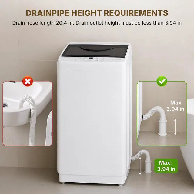 Alt view image 4 of 7 - 1.06 Cu.Ft. Portable Washing Machine, 7.7LBS Full-Automatic Laundry Washer with Stainless Steel Drum, 10 Wash Cycles & Auto-Balance, Compact Washer for Apartment RV Dorm Camping, White