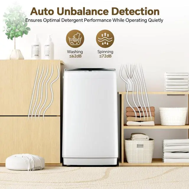 Alt view image 5 of 7 - 1.06 Cu.Ft. Portable Washing Machine, 7.7LBS Full-Automatic Laundry Washer with Stainless Steel Drum, 10 Wash Cycles & Auto-Balance, Compact Washer for Apartment RV Dorm Camping, White