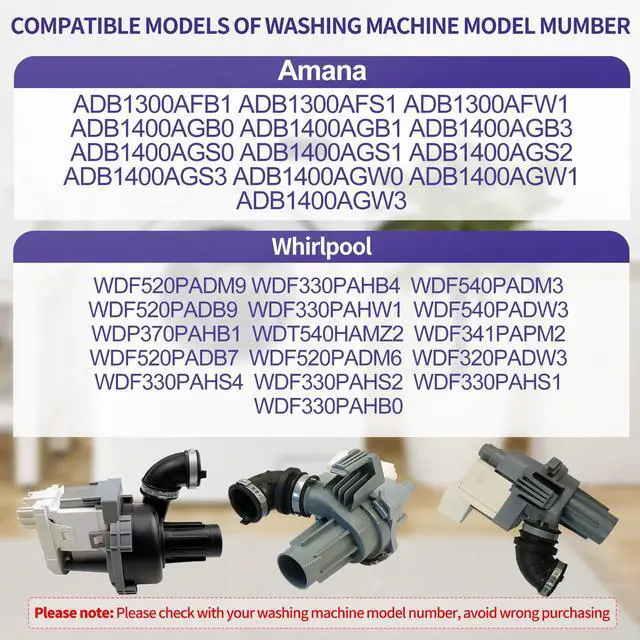 Alt view image 2 of 6 - WDF520PADM9 WDF330PAHB4 WDF540PADM3 WDF330PAHW4 Dishwasher Circulation Pump | Fit for whirlpool amana WDF520PADW7 WDF520PADB9 ADB1400AGS1 ADB1400AGS3 WDF330PAHW1 WDF540PADW3 WDP370PAHB1 WDT540HAMZ2