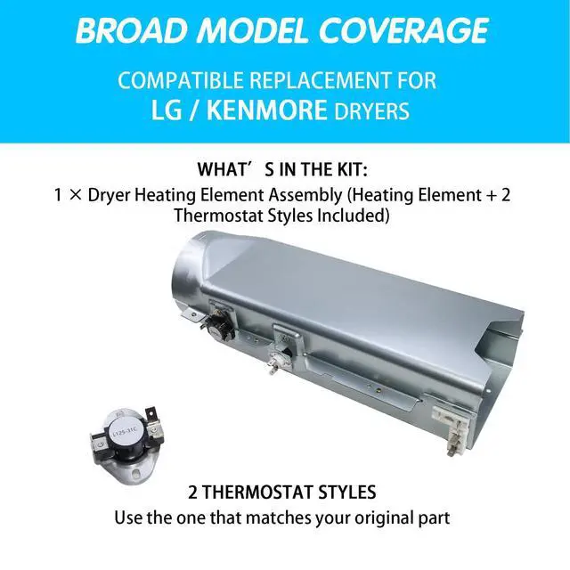 Alt view image 4 of 7 - DLE3400W DLE7200WE DLE2301R DLEY1201V DLEX2501W Dryer Heating Element Kit | DLEX2501V DLE2050W DLEX5101V DLE4801W DLE2701V DLEX8000W DLE2301W DLE4870W DLEX3370V DLEX2650R DLEX4370K DLEX2301R; for LG