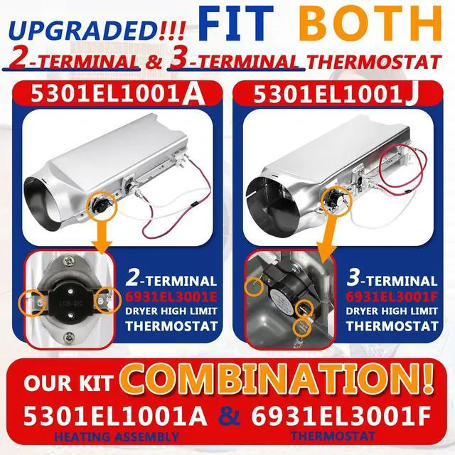 Alt view image 4 of 7 - DLE1501W DLE1101W Dryer Heating Element Fit for LG DLEX3360V DLEX3360W | DLE2050W DLE2140W DLEX3570V DLEX3250W, DLEX3250V DLEX3001P DLEX7177RM DLEX3700V DLE3733U, DLE5001W DLE3733W DLEX3470W