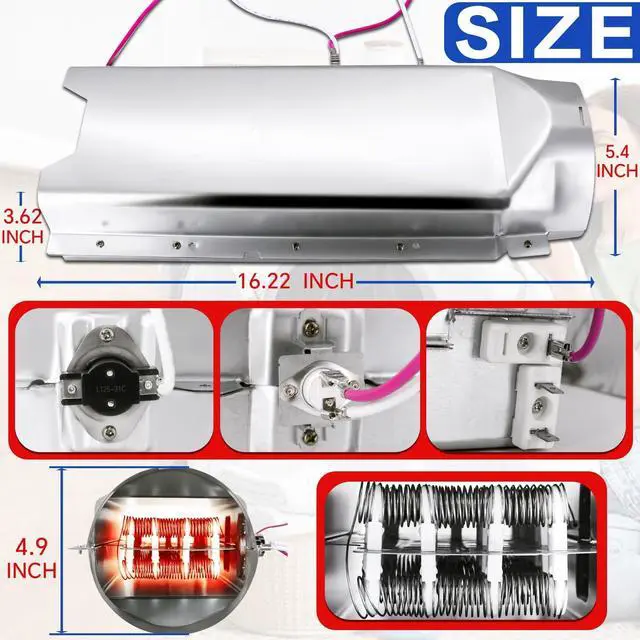 Alt view image 7 of 7 - DLE1501W DLE1101W Dryer Heating Element Fit for LG DLEX3360V DLEX3360W | DLE2050W DLE2140W DLEX3570V DLEX3250W, DLEX3250V DLEX3001P DLEX7177RM DLEX3700V DLE3733U, DLE5001W DLE3733W DLEX3470W