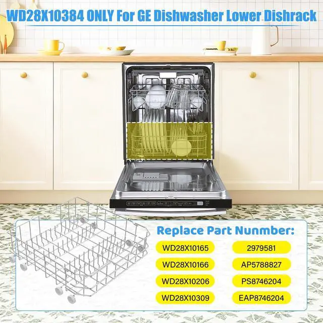 Alt view image 3 of 7 - WD28X10384 Dishwasher Lower Rack for General Electric GE Dishwasher Racks | Ge Appliances Dishwasher Rack GLD4560N10SS GLD5660R00SS GLD5660V00SS Parts,WD28X10206 WD28X10309 Bottom Rack Assembly Wheels
