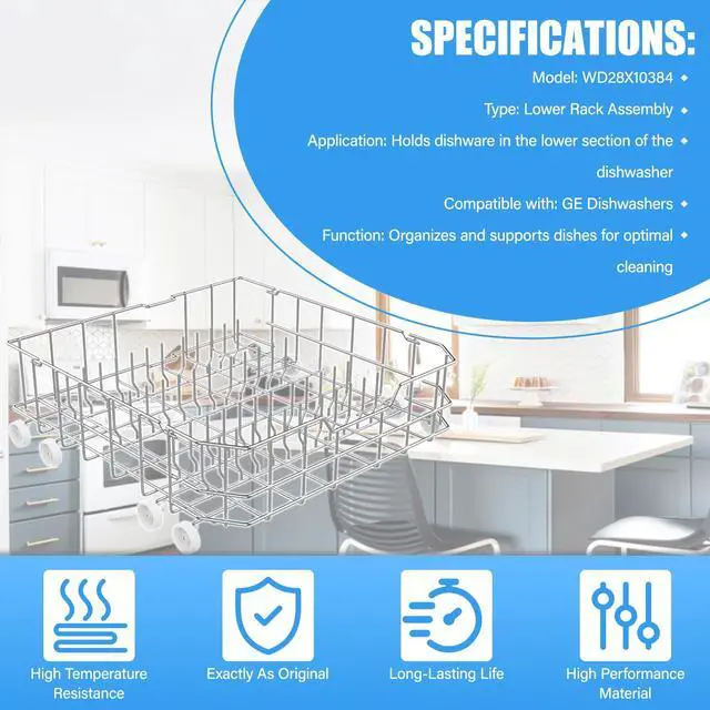 Alt view image 6 of 7 - WD28X10384 Dishwasher Lower Rack for General Electric GE Dishwasher Racks | Ge Appliances Dishwasher Rack GLD4560N10SS GLD5660R00SS GLD5660V00SS Parts,WD28X10206 WD28X10309 Bottom Rack Assembly Wheels