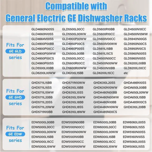 Alt view image 5 of 7 - WD28X10384 Dishwasher Lower Rack for General Electric GE Dishwasher Racks | Ge Appliances Dishwasher Rack GLD4560N10SS GLD5660R00SS GLD5660V00SS Parts,WD28X10206 WD28X10309 Bottom Rack Assembly Wheels
