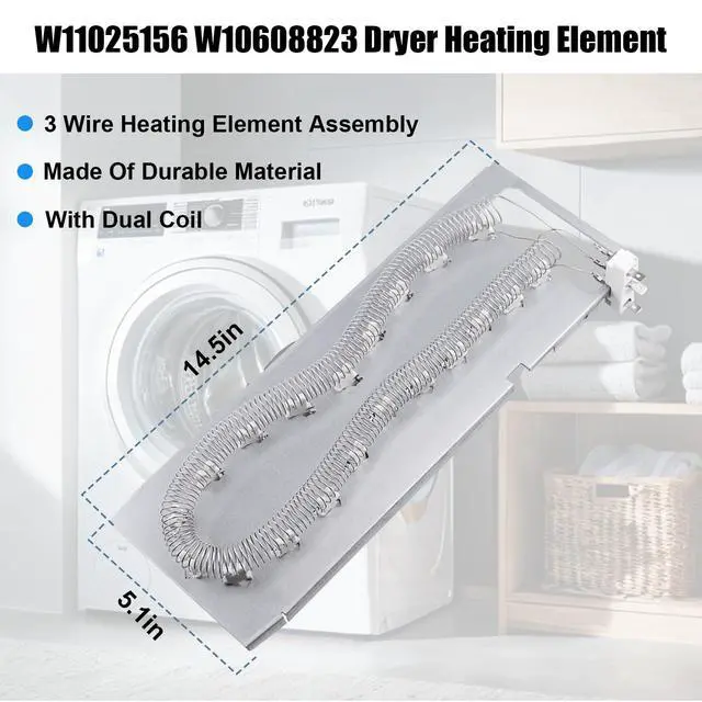 Alt view image 2 of 7 - W11025156 Dryer Heating Element Dual Coil Replacement Compatiable with Whirl-pool May-tag Ken-more, 3 Wire Heating Element Assembly, Replace W10608823 AP6037386 4461512 PS11770230 EAP11770230