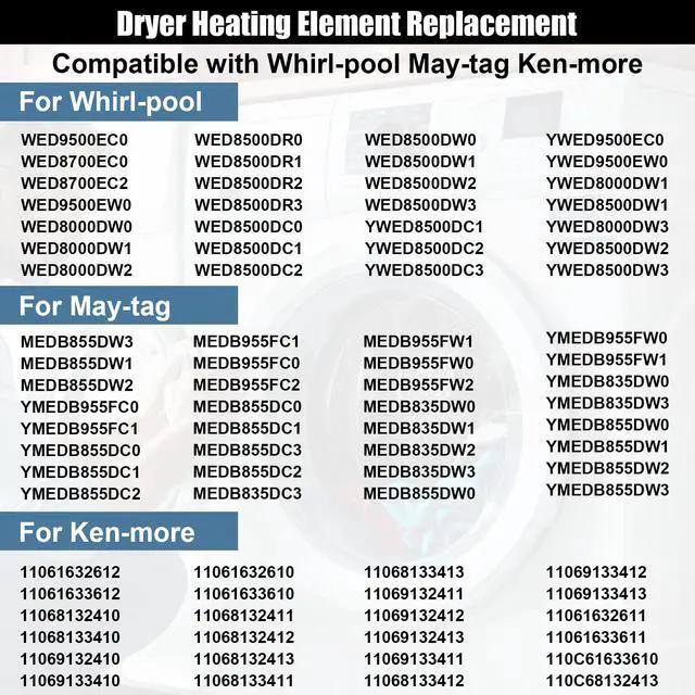 Alt view image 7 of 7 - W11025156 Dryer Heating Element Dual Coil Replacement Compatiable with Whirl-pool May-tag Ken-more, 3 Wire Heating Element Assembly, Replace W10608823 AP6037386 4461512 PS11770230 EAP11770230