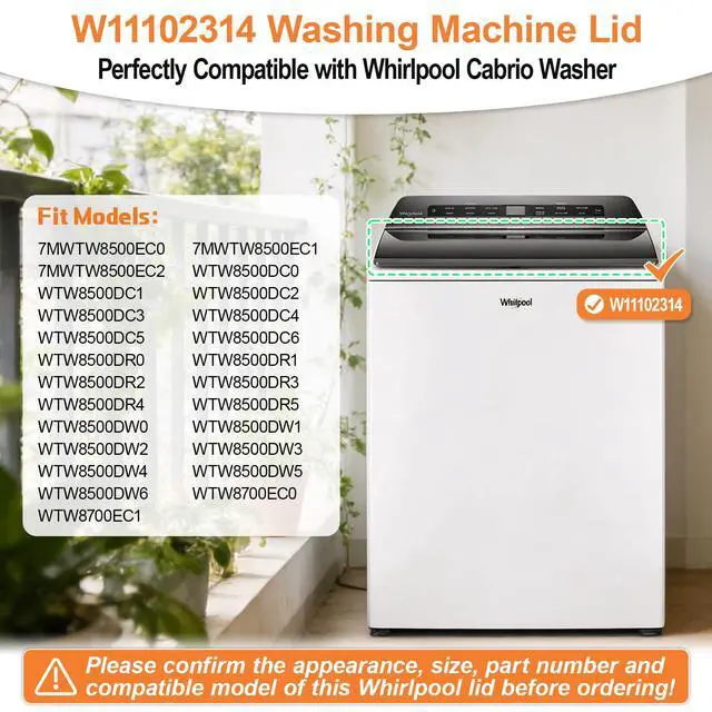 Alt view image 3 of 7 - Upgraded W11102314 Washer Lid Compatible with Whirlpool Washer Lid Replacement Parts W10594159 W10610172 Washing Machine Glass Lid Assembly With WP8563965 WP8572974 Left & Right Lid Hinge & 4 Screws