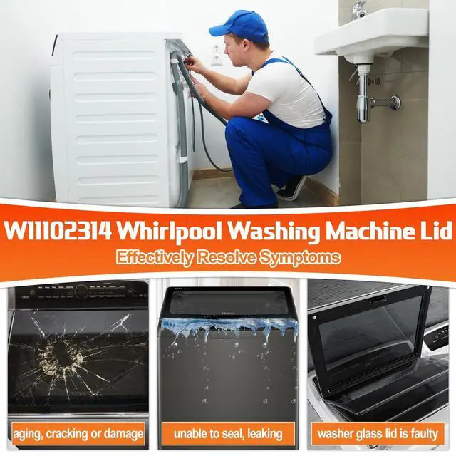 Alt view image 5 of 7 - Upgraded W11102314 Washer Lid Compatible with Whirlpool Washer Lid Replacement Parts W10594159 W10610172 Washing Machine Glass Lid Assembly With WP8563965 WP8572974 Left & Right Lid Hinge & 4 Screws