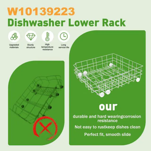 Alt view image 5 of 6 - Upgrade W10139223 Dishwasher Lower Rack, 304 Stainless Steel with 6 wheels, designed for a 23-inch built-in dishwasher