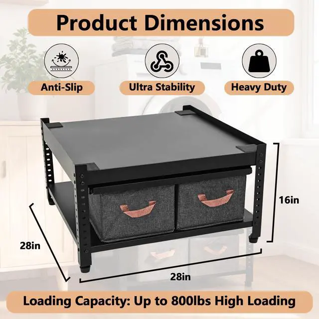 Alt view image 2 of 7 - Washer and Dryer Pedestals, 28x28x16inch Universal Washing Machine Stand with Laundry Basket Shelf, Portable Storage Bag, Adjustable Feet and 4 Silicone Pads, 800LBS Capacity