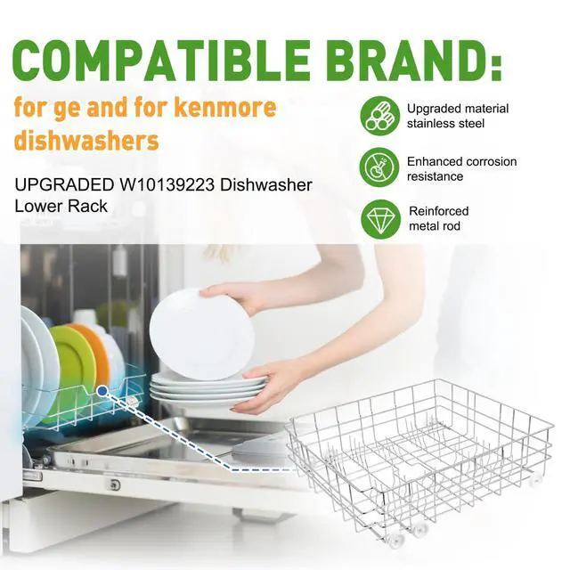 Alt view image 4 of 6 - Upgrade W10139223 Dishwasher Lower Rack, 304 Stainless Steel with 6 wheels, designed for a 23-inch built-in dishwasher
