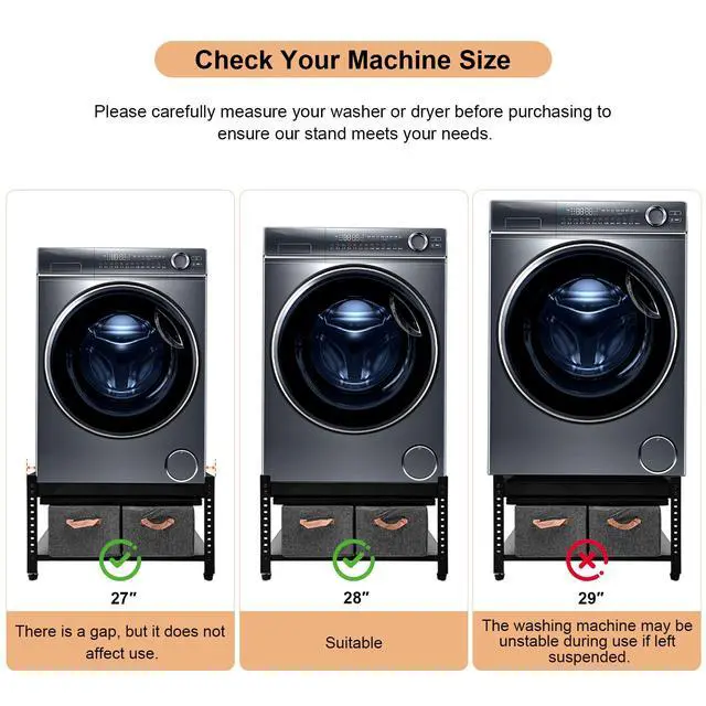 Alt view image 3 of 7 - Washer and Dryer Pedestals, 28x28x16inch Universal Washing Machine Stand with Laundry Basket Shelf, Portable Storage Bag, Adjustable Feet and 4 Silicone Pads, 800LBS Capacity