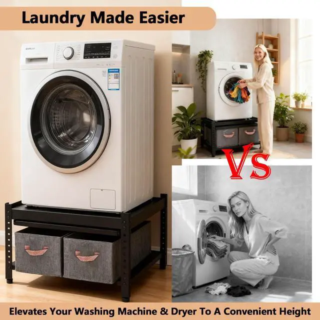 Alt view image 5 of 7 - Washer and Dryer Pedestals, 28x28x16inch Universal Washing Machine Stand with Laundry Basket Shelf, Portable Storage Bag, Adjustable Feet and 4 Silicone Pads, 800LBS Capacity