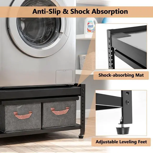 Alt view image 6 of 7 - Washer and Dryer Pedestals, 28x28x16inch Universal Washing Machine Stand with Laundry Basket Shelf, Portable Storage Bag, Adjustable Feet and 4 Silicone Pads, 800LBS Capacity