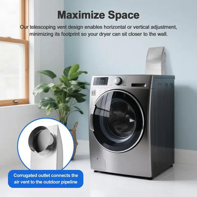 Alt view image 4 of 7 - 2554 Inch Adjustable Periscope Dryer Vent Kit, 4 Inch Stainless Steel Flat Dryer Vent Duct, Space-Saving Telescoping Vent Adapter for Tight Spaces, Compatible with Whirlpool & Standard Dryers