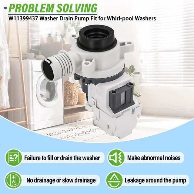 Alt view image 2 of 7 - MVW4505MW0 MVW4505MW1 MVW5035MW0 MVW5430MW0 MVW6200KW2 MVW6230HW2 Washer Drain Pump Fit for May-tag Whirl-pool Washers WTW5000DW3 WTW5010LW0 WTW5015LW0 WTW5057LW0 WTW5100HW2 WTW5105HW2
