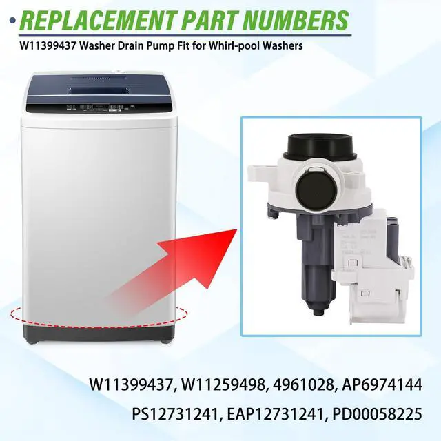 Alt view image 3 of 7 - MVW4505MW0 MVW4505MW1 MVW5035MW0 MVW5430MW0 MVW6200KW2 MVW6230HW2 Washer Drain Pump Fit for May-tag Whirl-pool Washers WTW5000DW3 WTW5010LW0 WTW5015LW0 WTW5057LW0 WTW5100HW2 WTW5105HW2