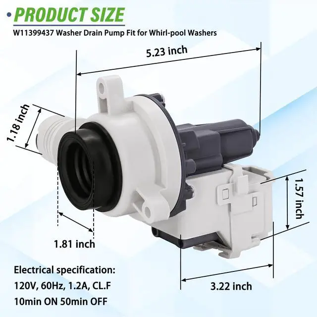 Alt view image 5 of 7 - MVW4505MW0 MVW4505MW1 MVW5035MW0 MVW5430MW0 MVW6200KW2 MVW6230HW2 Washer Drain Pump Fit for May-tag Whirl-pool Washers WTW5000DW3 WTW5010LW0 WTW5015LW0 WTW5057LW0 WTW5100HW2 WTW5105HW2