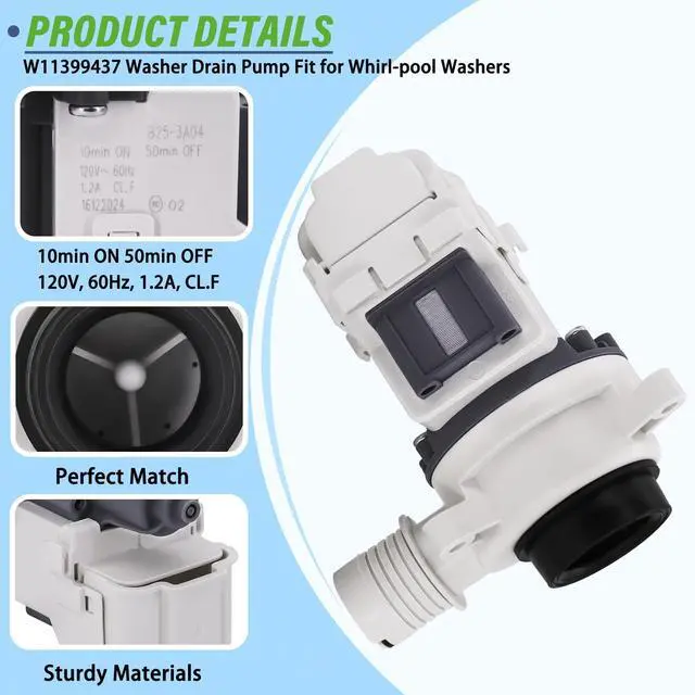 Alt view image 6 of 7 - MVW4505MW0 MVW4505MW1 MVW5035MW0 MVW5430MW0 MVW6200KW2 MVW6230HW2 Washer Drain Pump Fit for May-tag Whirl-pool Washers WTW5000DW3 WTW5010LW0 WTW5015LW0 WTW5057LW0 WTW5100HW2 WTW5105HW2