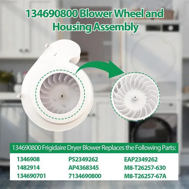 Alt view image 3 of 7 - Upgraded 134690800, 7134690800 Dryer Blower Wheel and Housing Assembly Compatible with Frigidaire, Kenmore, Electrolux Dryer, Replacement 1482914, PS2349262, 134690701, 1346908 Blower Wheel Housing