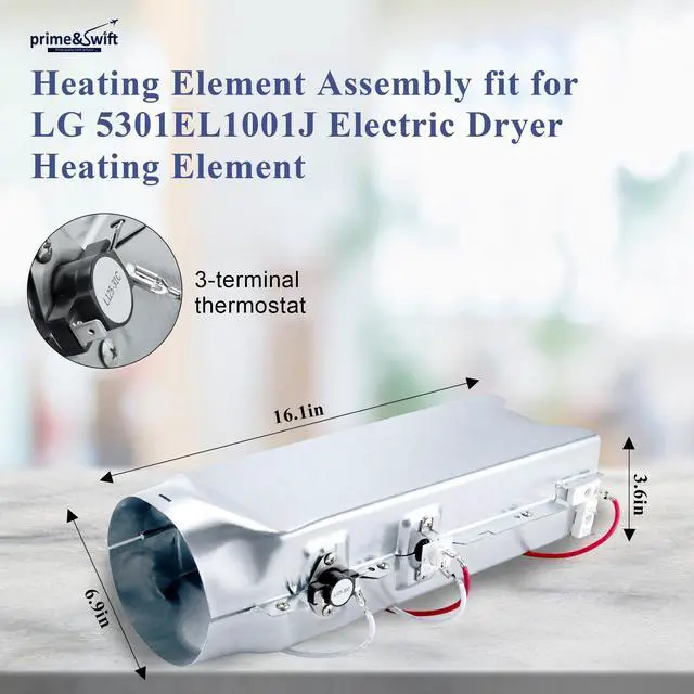 Alt view image 2 of 7 - DLE2701V DLE7177RM DLEX3001P Heater Assembly 5301EL1001J 3 Prong | 5301EL1001H Heating Element fit for LG Dryer, Has 3 Prong Thermostat 6931EL3001F, DLEY1701V DLEX3900B 79681182310