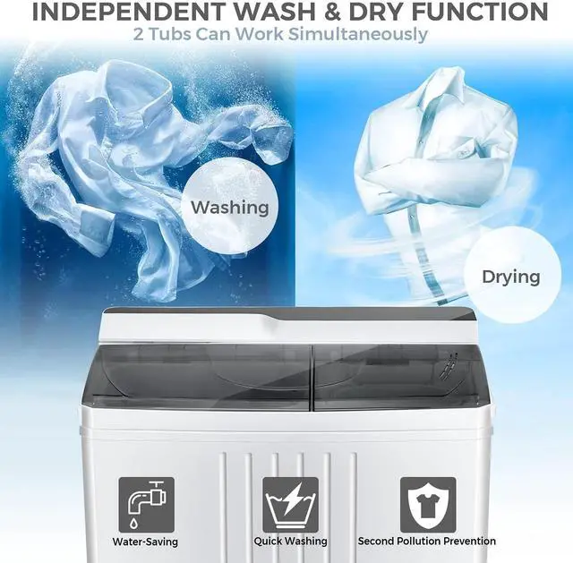 Alt view image 3 of 7 - Portable Washing Machine, 21lbs Capacity, 14.4lbs Washer and 6.6Llbs Spinner, Compact for Apartment RV, White & Gray, GT-GE-10390US-GR-FP