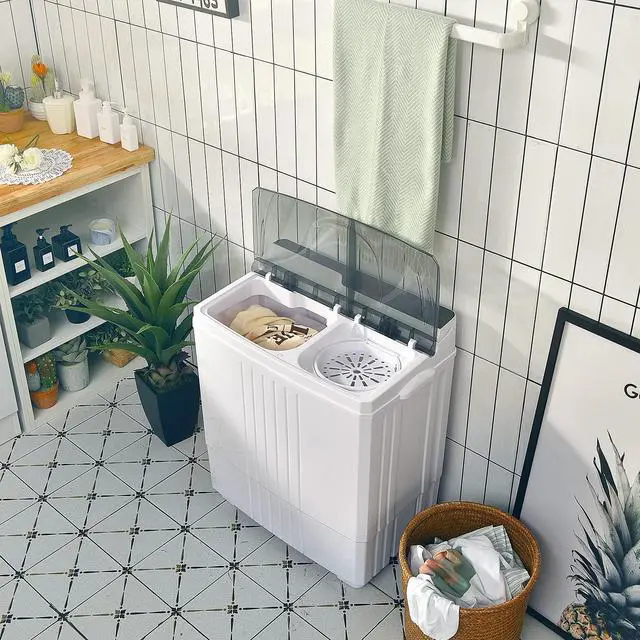 Alt view image 6 of 7 - Portable Washing Machine, 21lbs Capacity, 14.4lbs Washer and 6.6Llbs Spinner, Compact for Apartment RV, White & Gray, GT-GE-10390US-GR-FP