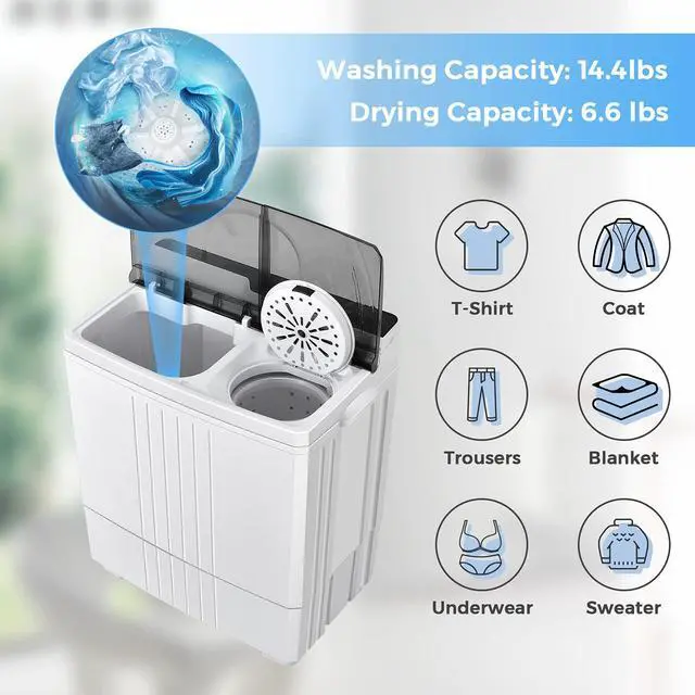 Alt view image 5 of 7 - Portable Washing Machine, 21lbs Capacity, 14.4lbs Washer and 6.6Llbs Spinner, Compact for Apartment RV, White & Gray, GT-GE-10390US-GR-FP