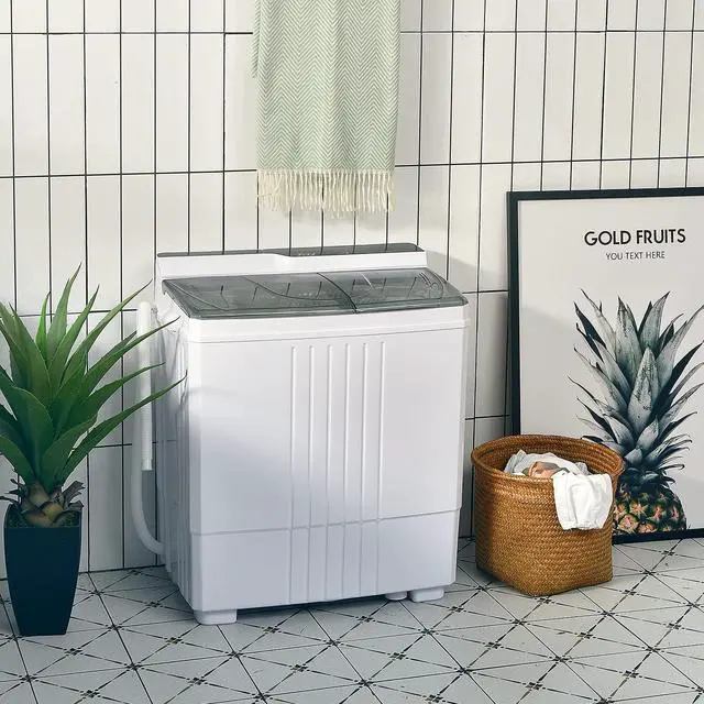 Alt view image 7 of 7 - Portable Washing Machine, 21lbs Capacity, 14.4lbs Washer and 6.6Llbs Spinner, Compact for Apartment RV, White & Gray, GT-GE-10390US-GR-FP
