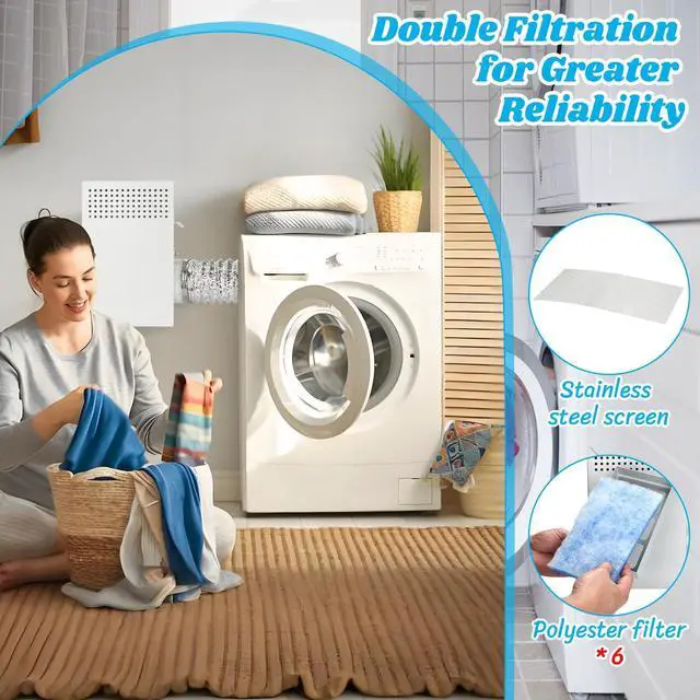 Alt view image 5 of 7 - Metal Indoor Dryer Vent Kit, L-shape Design, with Dryer Vent Hose | Galvanized Steel Dryer Vent Box | 6 Pcs Polyester Filters | High Capacity | Adds Moisture to the Dry Winter Air