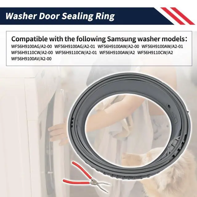 Alt view image 2 of 7 - Washer Door Sealing Ring DC64-03067A Compatible with Samsung Washing Machine Door Gasket Boot Seal Replace 3993786 AP5916693 PS9605862 EAP9605862