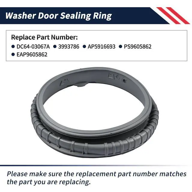 Alt view image 3 of 7 - Washer Door Sealing Ring DC64-03067A Compatible with Samsung Washing Machine Door Gasket Boot Seal Replace 3993786 AP5916693 PS9605862 EAP9605862