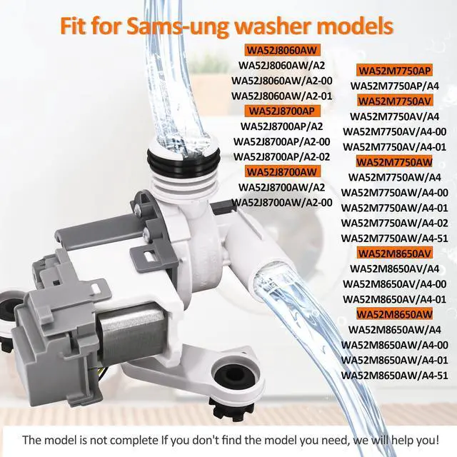 Alt view image 4 of 7 - WA52M8650AV/A4 WA52M7750AW/A4 WA45M3100AW/A4 WA44A3405AW WA40A3005AW WA41A3000AW WA44A3205AW Washer Drain Pump Fit for Sam-sung Washers WA40 WA41 WA44 WA45 WA46 WA47 WA50 WA52 Series