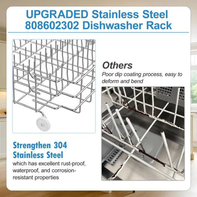 Alt view image 6 of 7 - 808602302 Dishwasher Rack Replacement for Frigidaire Lower Rack Replacement | UPGRADED 808602302 Dishwasher Lower Dishrack Assembly for Frigidaire Gallery Dishwasher Parts Racks with 154174501 Wheels