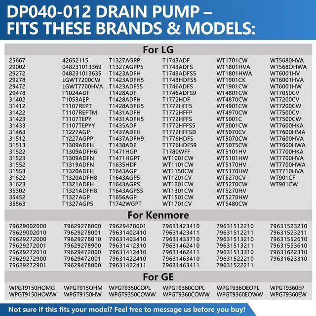 Alt view image 5 of 7 - DP040-012 Washer Drain Pump Replacement, Replaces 4681EA1007A, WH23X10020, Compatible with LG, Kenmore and GE Washers, Genuine OEM Quality, Easy DIY Installation
