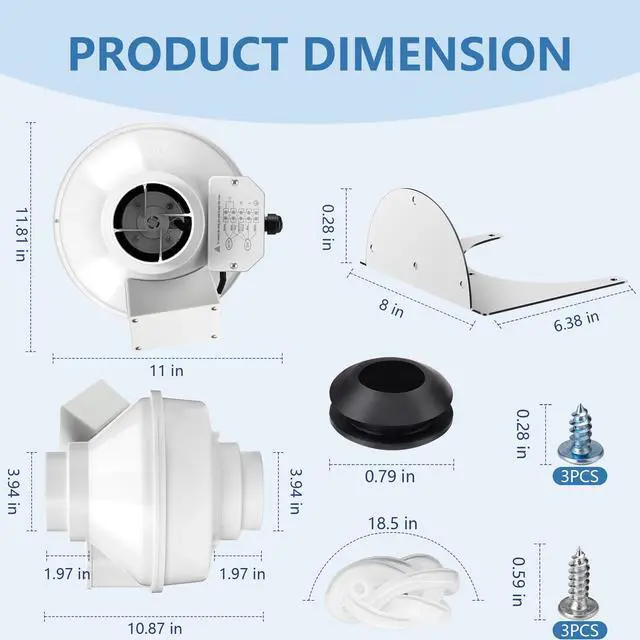 Alt view image 2 of 7 - 4 Inch Dryer Booster Fan with Pressure Switch for Auto-Activation 167 CFM | Vent Booster Fan with Plug, Compatible Replacement for DBF 110, Helps Shorten Drying Time & Reduce Lint Buildup