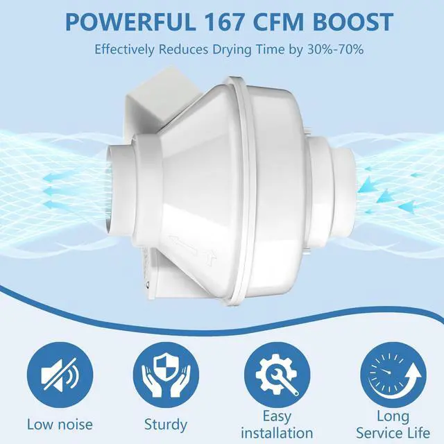 Alt view image 4 of 7 - 4 Inch Dryer Booster Fan with Pressure Switch for Auto-Activation 167 CFM | Vent Booster Fan with Plug, Compatible Replacement for DBF 110, Helps Shorten Drying Time & Reduce Lint Buildup