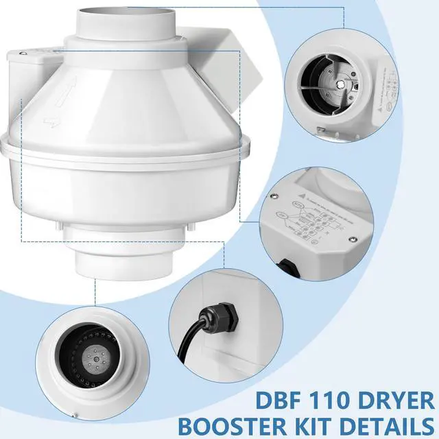 Alt view image 5 of 7 - 4 Inch Dryer Booster Fan with Pressure Switch for Auto-Activation 167 CFM | Vent Booster Fan with Plug, Compatible Replacement for DBF 110, Helps Shorten Drying Time & Reduce Lint Buildup