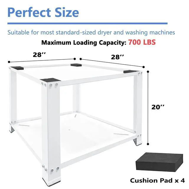 Alt view image 3 of 6 - Laundry Pedestal 20" Height Universal Fit 700lbs Capacity, Washing Machine Base Stand Dryer Base Platform Heavy Duty, 28 Wide (White)