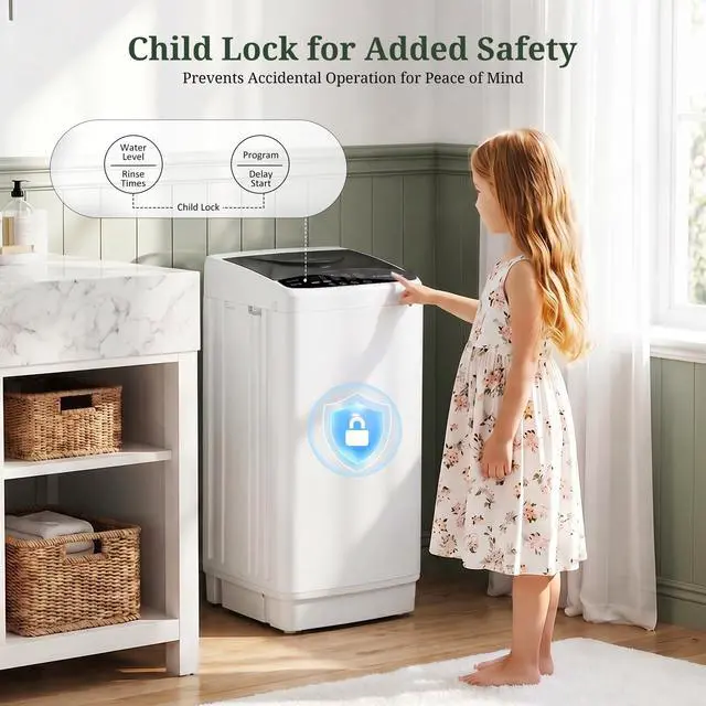 Alt view image 4 of 7 - Portable Washing Machine 1.06 Cu.Ft, 7.7 lbs Full-Automatic Compact Washer with Stainless Steel Drum, 10 Wash Cycles, LED Display & Auto Balance, Top Load Mini Washer for Apartment, Dorm, RV, Home