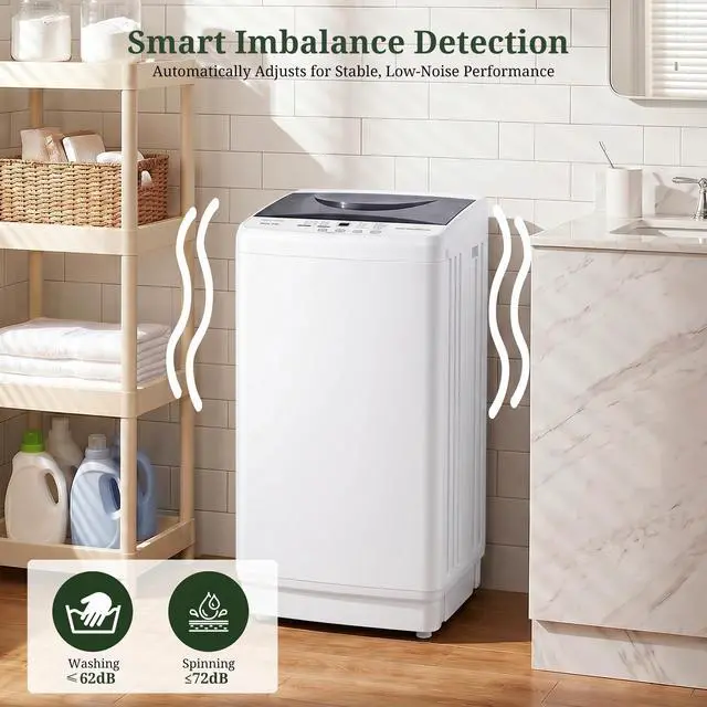 Alt view image 6 of 7 - Portable Washing Machine 1.06 Cu.Ft, 7.7 lbs Full-Automatic Compact Washer with Stainless Steel Drum, 10 Wash Cycles, LED Display & Auto Balance, Top Load Mini Washer for Apartment, Dorm, RV, Home