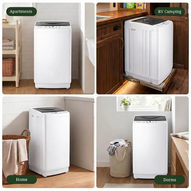 Alt view image 7 of 7 - Portable Washing Machine 1.06 Cu.Ft, 7.7 lbs Full-Automatic Compact Washer with Stainless Steel Drum, 10 Wash Cycles, LED Display & Auto Balance, Top Load Mini Washer for Apartment, Dorm, RV, Home